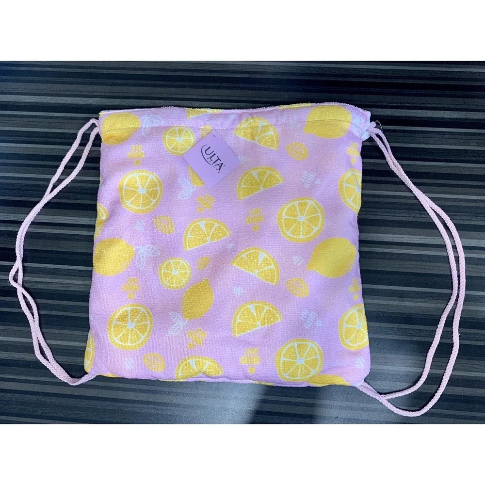 Ulta New 2-in-1 Pink Lemon Beach Towel & String Backpack – Summer Travel Bag